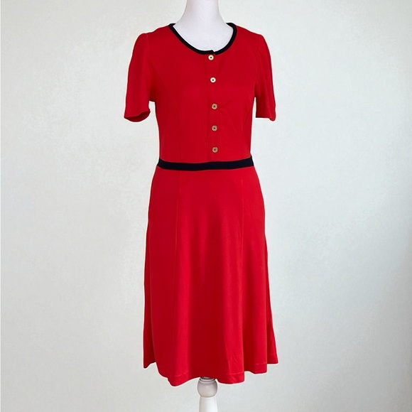 Boden Maria Ponte Red Dress Size 4R Knee Length Knit Black Trim - Picture 2 of 15